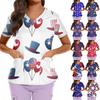 Plus Size Printed Scrub Working Uniform Tops For Women's Cross V Neck Independence Day Print Short Sleeve Fun T-Shirts Workwear Tee With Pockets