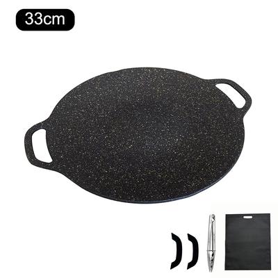 Круглая плоская сковорода для блинов, противень для барбекю с антипригарным покрытием и зажимом для еды, ручка, предотвращающая ожоги, для кемпинга на открытом воздухе, инструмент для барбекю