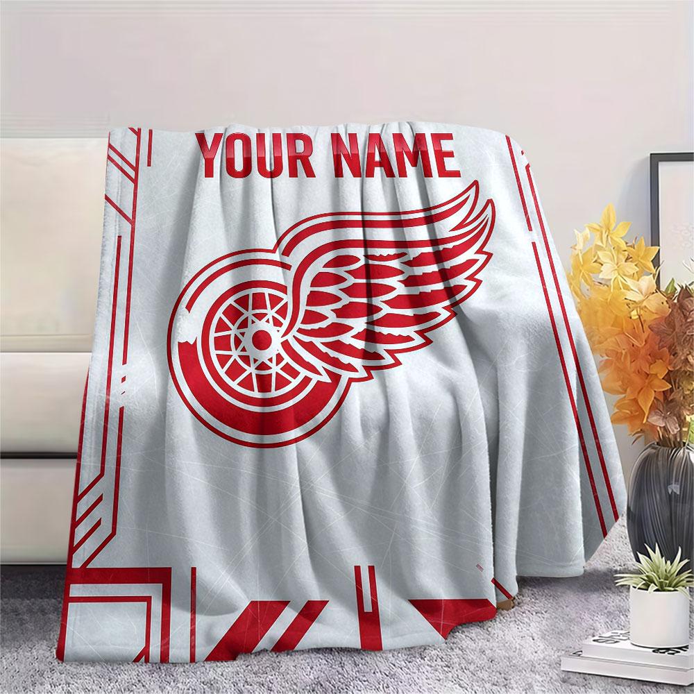Custom Name,Detroit Red Wings Printed Flannel Blanket, soft throw for bedroom sofa, washable, Christmas present, great gift.