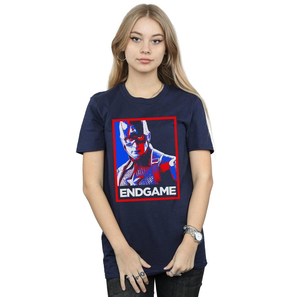 Marvel Womens/Ladies Avengers Endgame Captain America Poster Cotton Boyfriend T-Shirt
