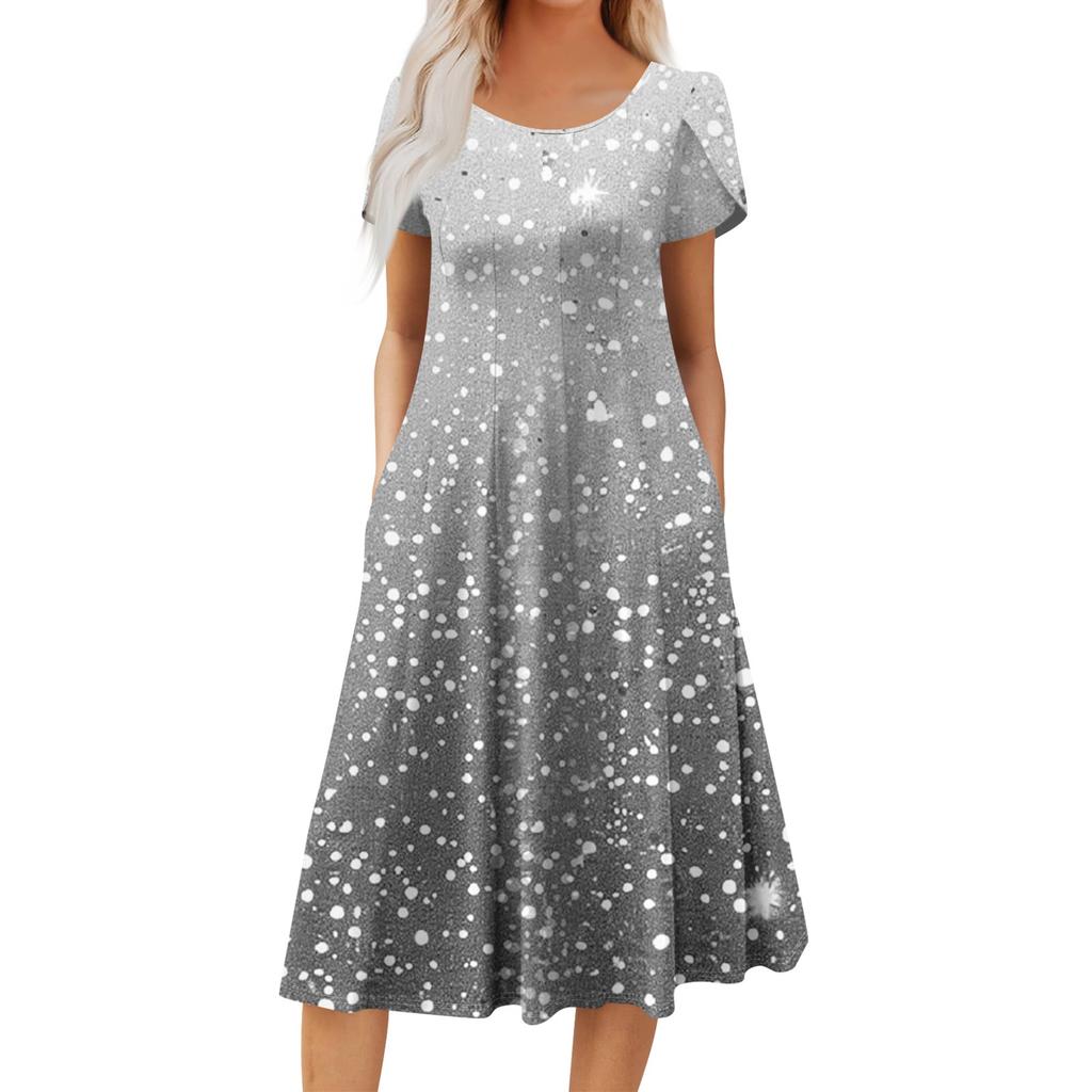 Женское повседневное модное платье миди с круглым вырезом и коротким рукавом, модное свадебное платье для гостей