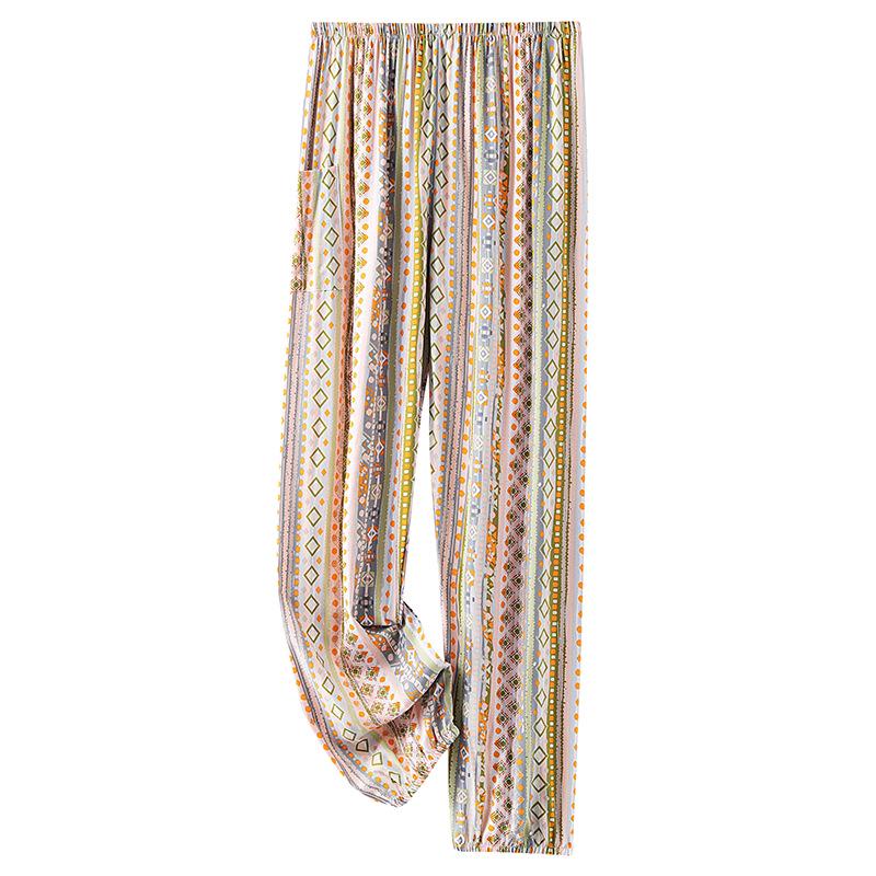 Женские летние пижамные брюки из хлопка и шелка: Легкий, Защита от комаров, Свободный крой, Эластичная щиколотка, Пляжная или домашняя одежда.