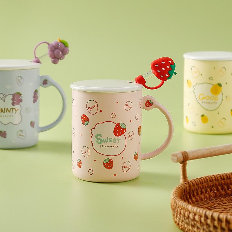 Фруктовая соломенная чашка с крышкой, симпатичная, в стиле Ins, свежая стеклянная чашка, открывающаяся для завтрака в офисе, сувенир