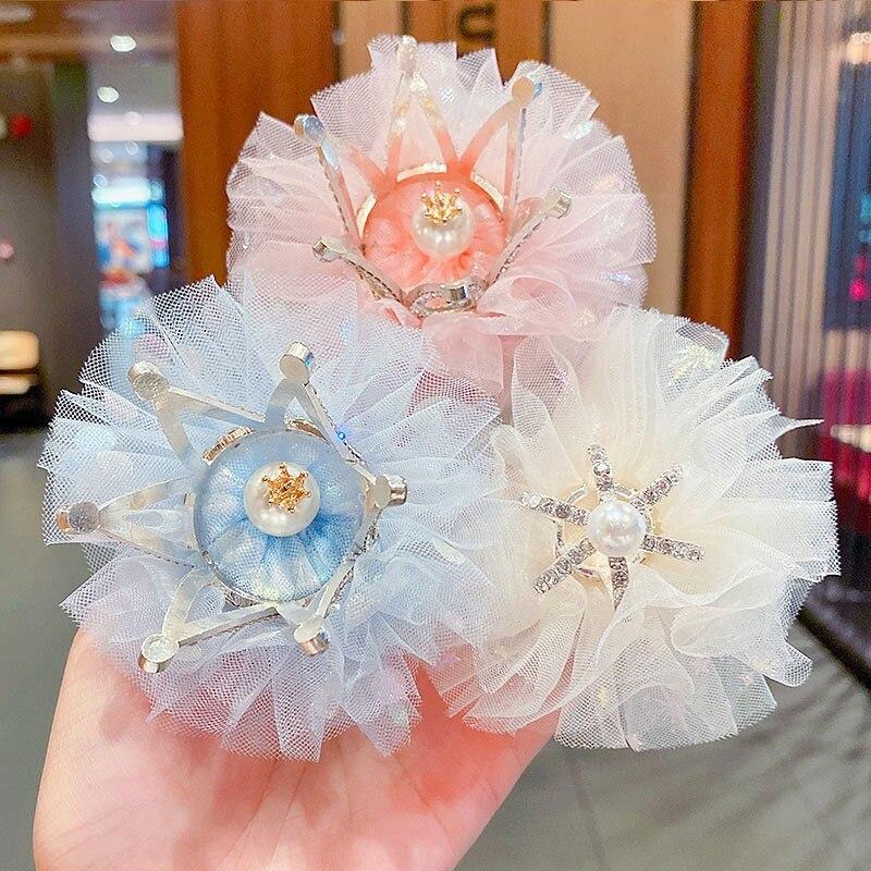Princess Children Girl Hairpin Vintage 3D Crown Mesh Hair Clip for Kid Girl Birthday Party Decroative Hair Clip Gift