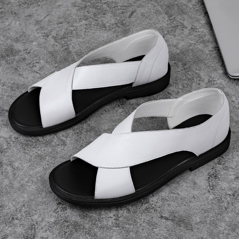 Fashion Summer New Men Sandals with Two Layers of Leather Outdoor Business Comfort Beach Shoes Flat Heel Banquet Social Men Sandals