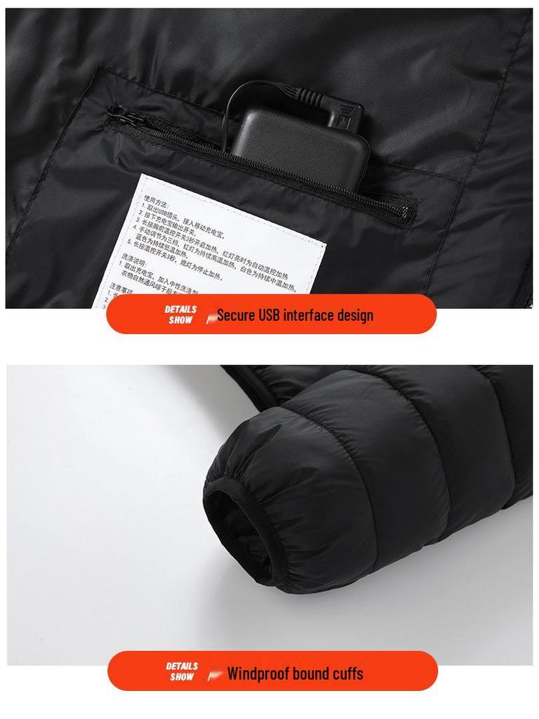 New Four-Zone Heated Cotton Jacket with Hood, Outdoor Unisex Warm Electric Jacket