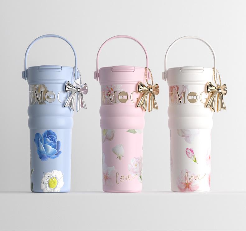 Большая цветочная термокружка из нержавеющей стали для путешествий - Идеально подходит для автомобиля и кофе