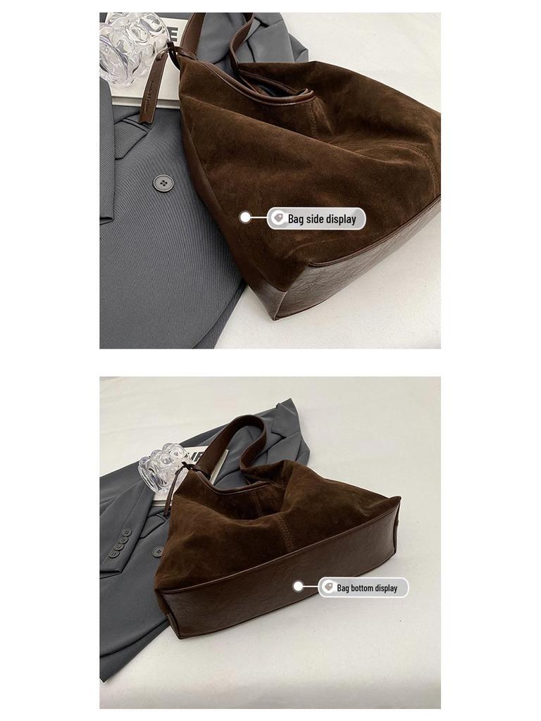 Женская ретро замшевая сумка-тоут на осень/зиму 2025 - Большая вместимость, повседневная сумка через плечо для работы