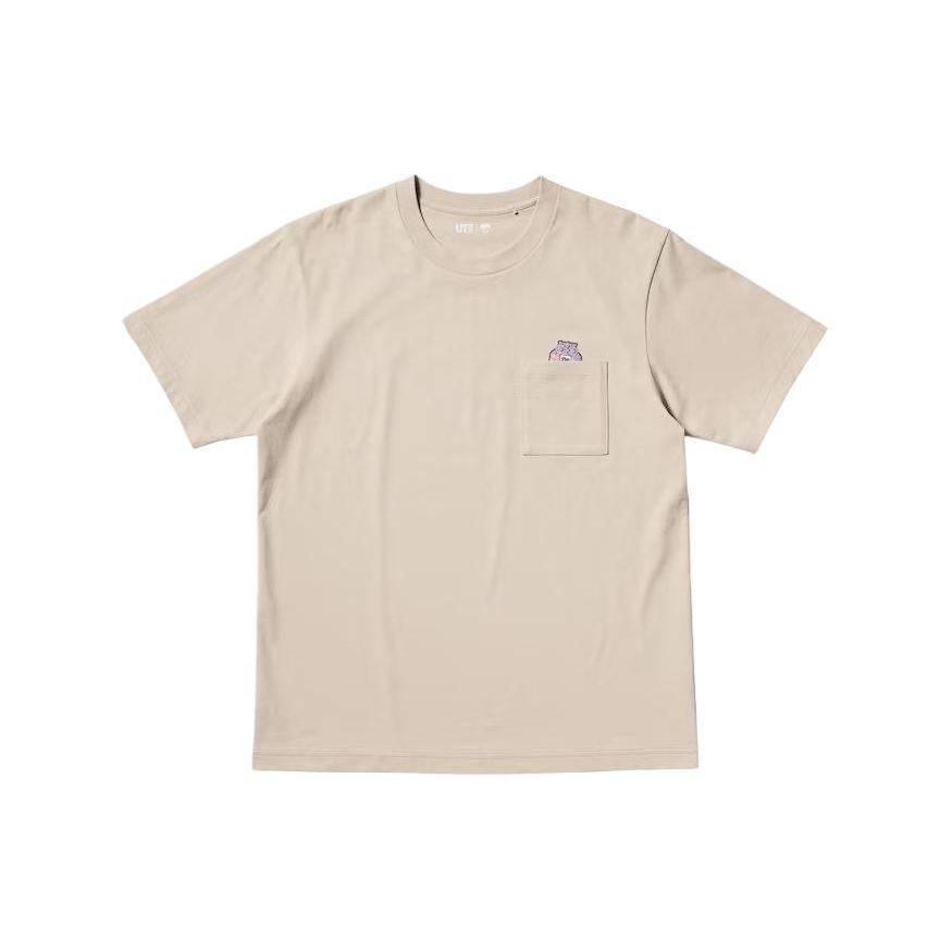 Uniqlo X Детектив Конан Коллаборация SS24 Мультфильм Аниме Передний карман Графический Круглый вырез Короткий рукав Футболка Унисекс Футболка Бежевый 472192-30