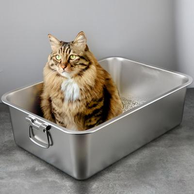 Прямоугольный лоток для кошачьего туалета из нержавеющей стали, устойчивый к поломкам, с низким входом, открытый, просторный, металлический
