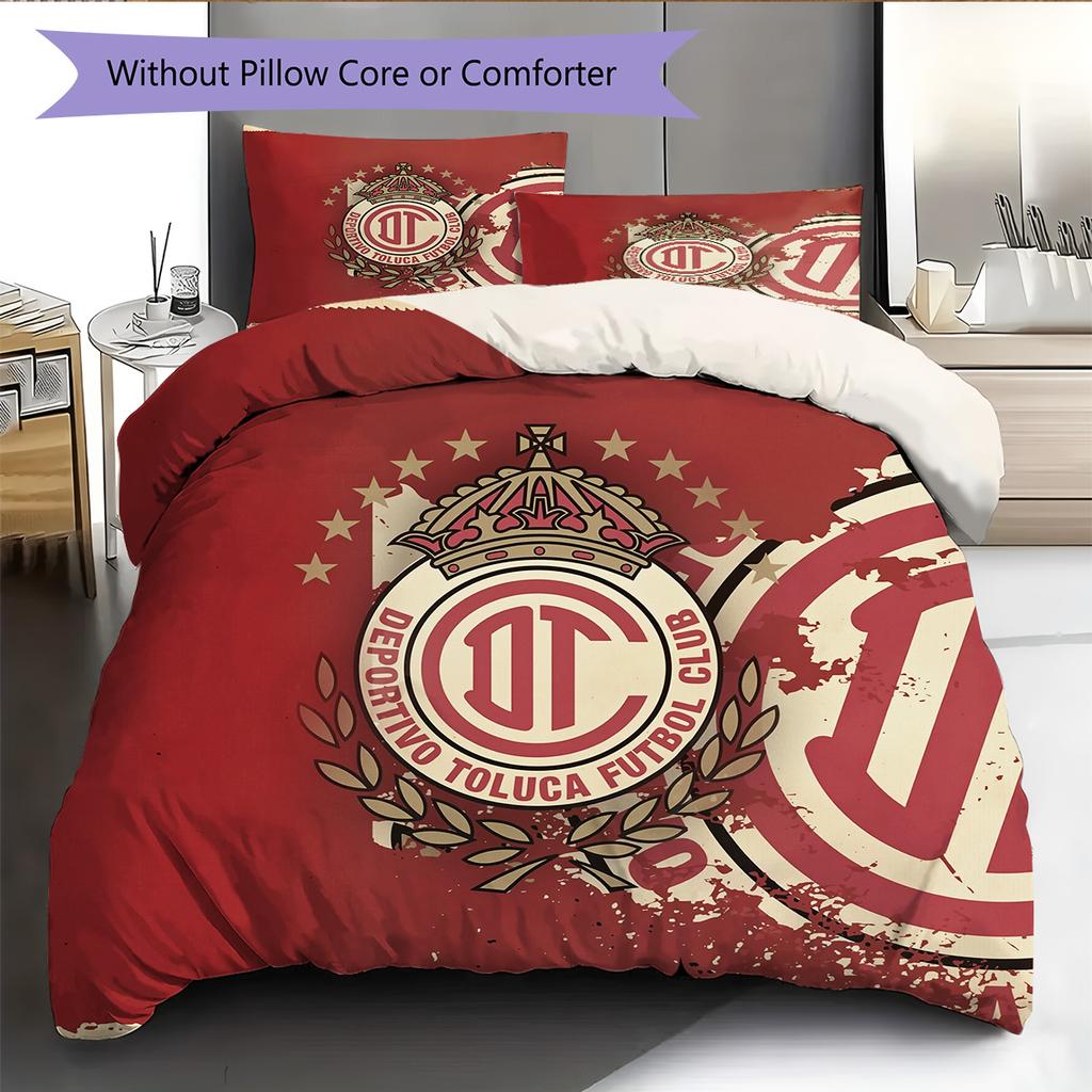 Club Deportivo Toluca Football Club Pattern Bedding Quilt Set Home Decoration Gift (1 * duvet cover + 2 * pillowcase without core)