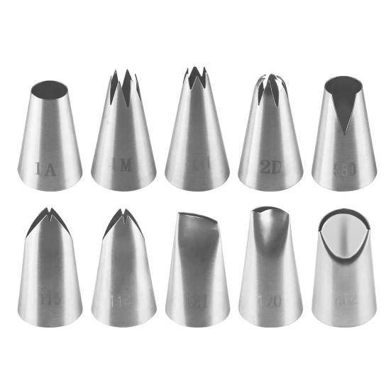 10Pcs Stainless Steel Piping Nozzles Set for Cakes Biscuits Decoration Large Reusable Nozzles for Piping Bags Artistic Cake Piping Tool