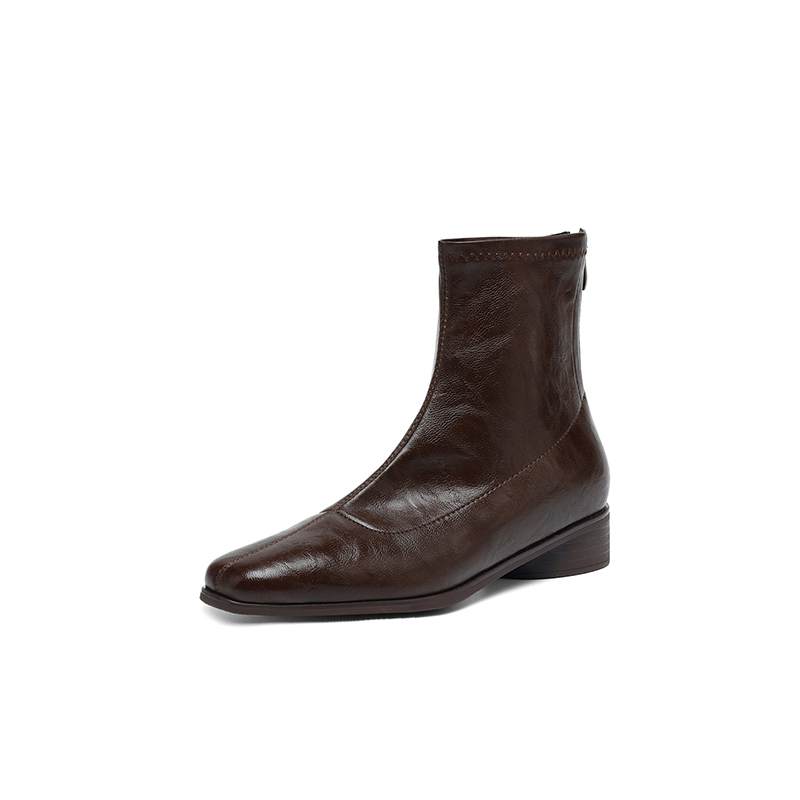 Krazing Pot Зимние ботильоны из микрофибры с квадратным носком, современный размер 33, размер 43, металлические заклепки, средний каблук, на молнии, женские ботильоны