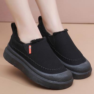 Ботинки Слипоны Зимняя Обувь Для Женщин Меховые Ботинки Зимняя Обувь Женские Плоские Каблуки Меховая Обувь Теплые Ботильоны Черные Botas Mujer
