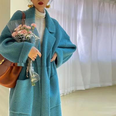 Вязаный кардиган, длинный свитер, пальто для женщин с поясом, осень-зима, свободный повседневный женский кардиган с большим карманом, элегантные пальто