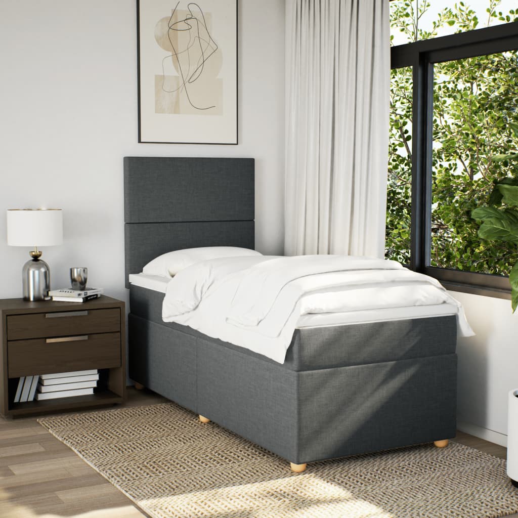 Box Spring Bed with Mattress Dark Gray 90x200 cm Fabric
