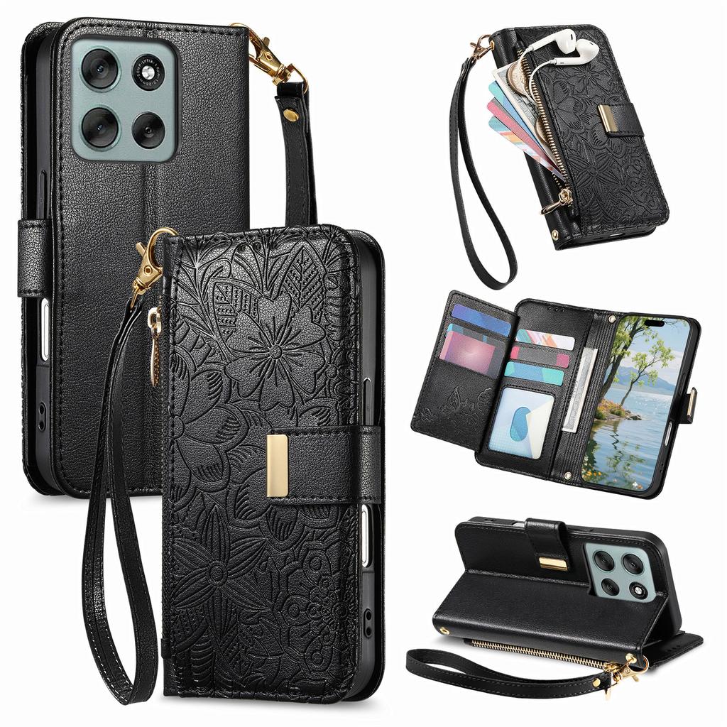 Case for Moto G17 - Leather/PU, Black, With Card Holder
