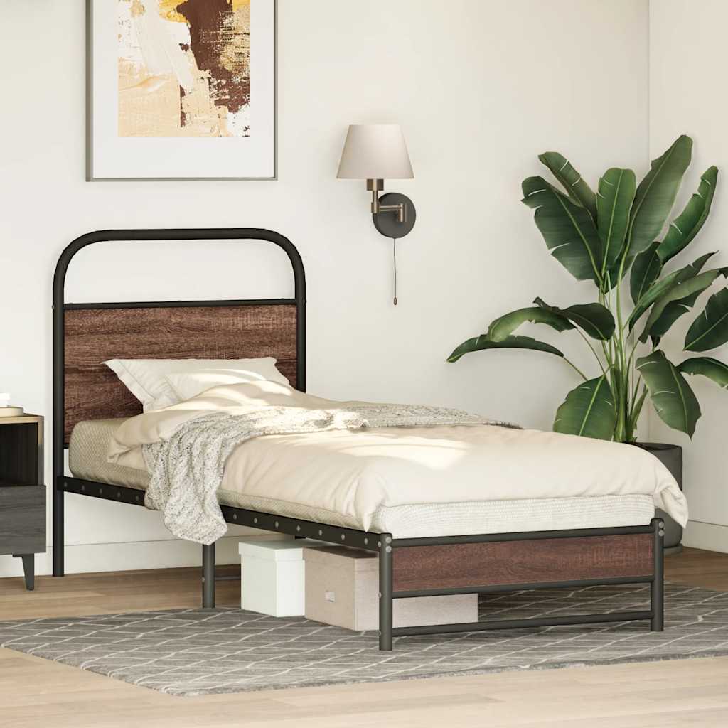 Bed Frame without Mattress 75 x 190 cm Brown Oak Effect