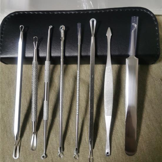 Набор для удаления черных точек из 7 предметов - Набор игл для удаления акне из нержавеющей стали с чехлом