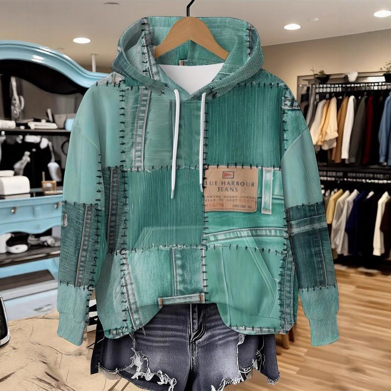Womens Oversized Hooded Long Sleeve Sweatshirt With Floral Plaid Print Comfortable Breathable Casual Top