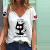 Summer V-neck 3D Cat Printed Top Fashionable Casual Short Sleeved Women's T-shirts