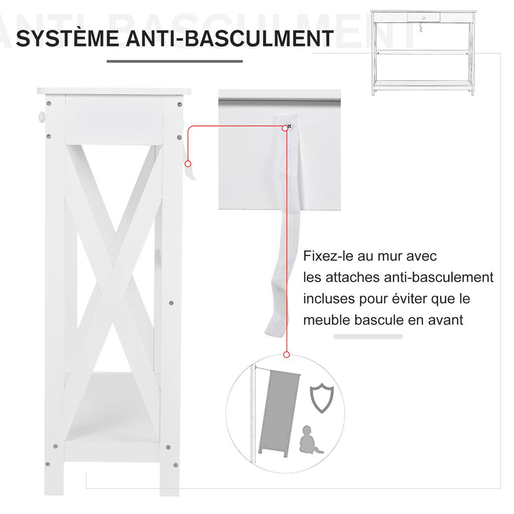 Table Console Table Entrance With 1 Drawer + 1 Shelf Dim. 100L X 30W X 81H Cm In Wood White