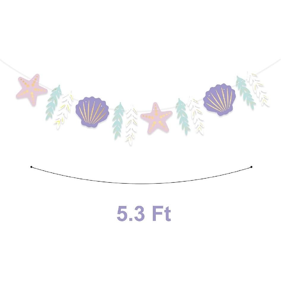 Pre-Strung Starfish Sea Shell Banner For Under The Sea Mermaid Birthday Party Decorations Ocean Coastal Nautical Bachelorette Beach Wedding Garland