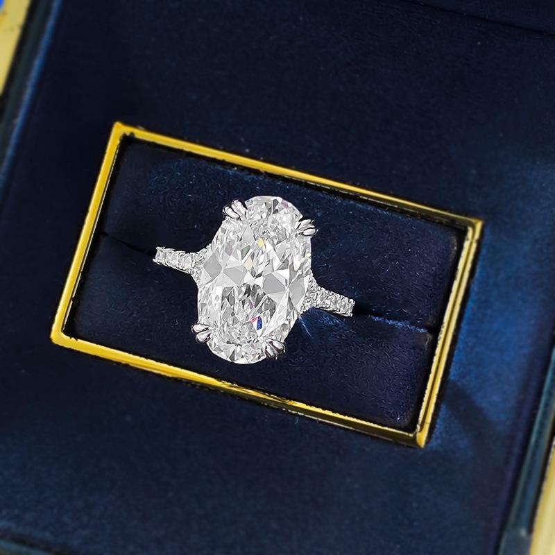 Кольцо Xiancan Jewelry из серебра S925 с овальным белым бриллиантом - Дизайн "Голубиное яйцо", Европейский и Американский стиль.