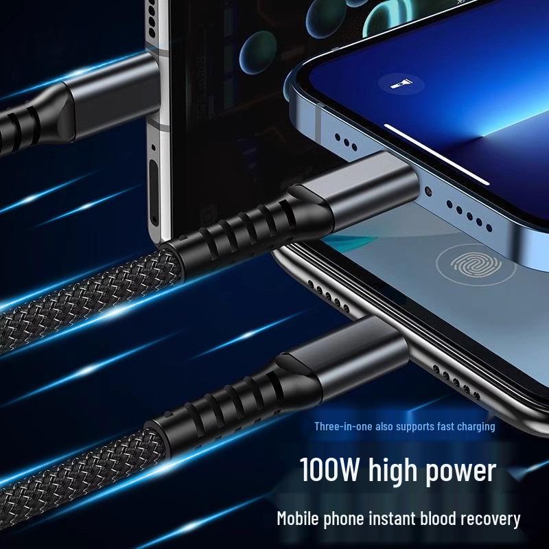 Прозрачный кабель 3-в-1 100 Вт с быстрой зарядкой для Apple и Huawei