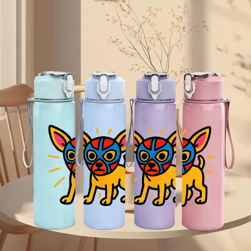 1PC Color Chihuahua Dog Cartoon Bust 750ml Color Plastic Water Bottle Leakproof Flip Straw Lid For Sports Office Home Use