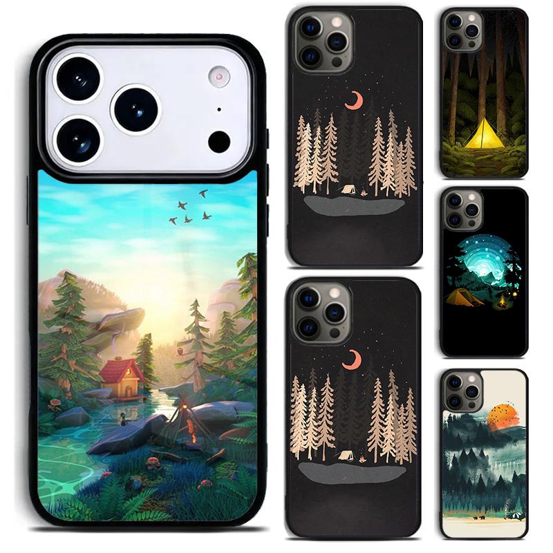Чехол для телефона 'Природа Кемпинг Искусство' для iPhone 17 16 15 Pro Max Air 14 13 12 11 Plus Ударопрочный Capa Чехол