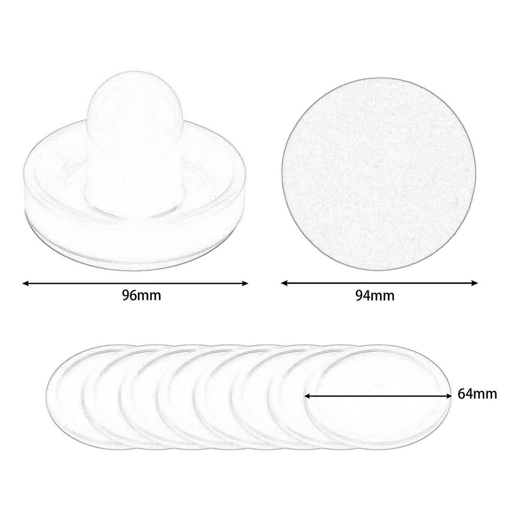 4 цвета толкателей для аэрохоккея, шайбы 2,5 дюйма и 8 шайб, стандарт 96 мм, с фетром