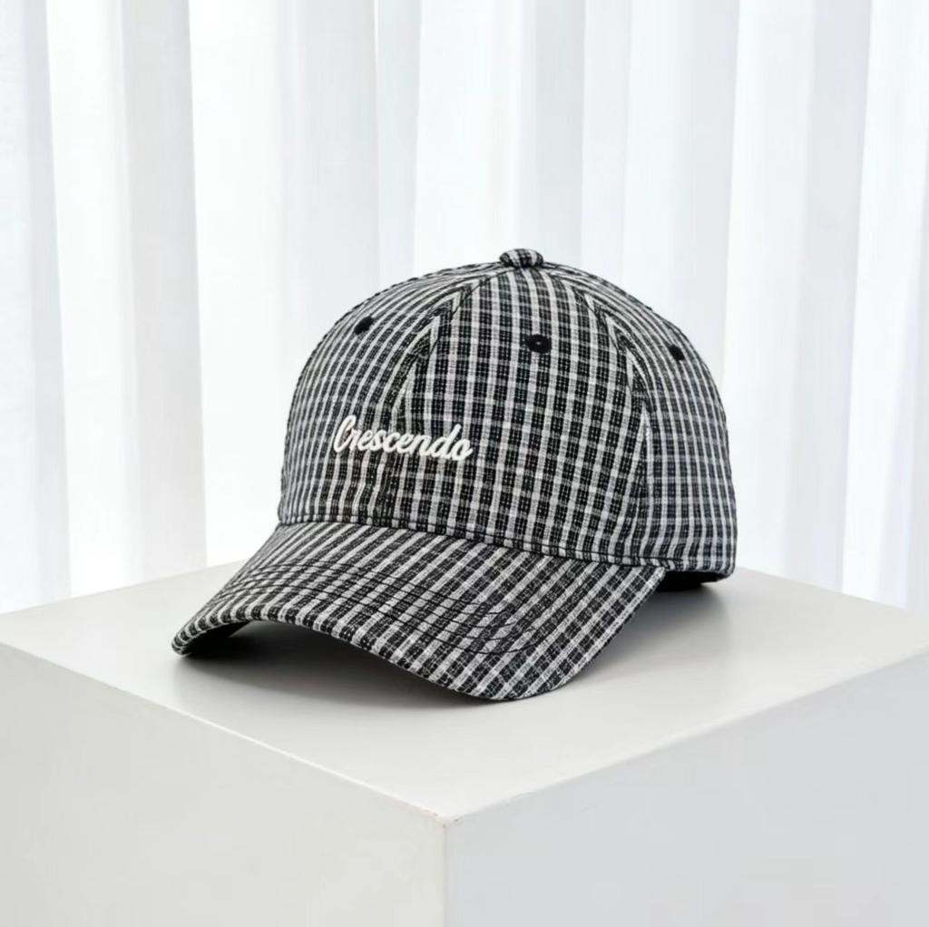 Spring/Summer New Trendy Brand Letter Embroidered Soft-Top Baseball Cap for Women, Fashionable Versatile Plaid Baseball Cap to Make the Face Look Sma