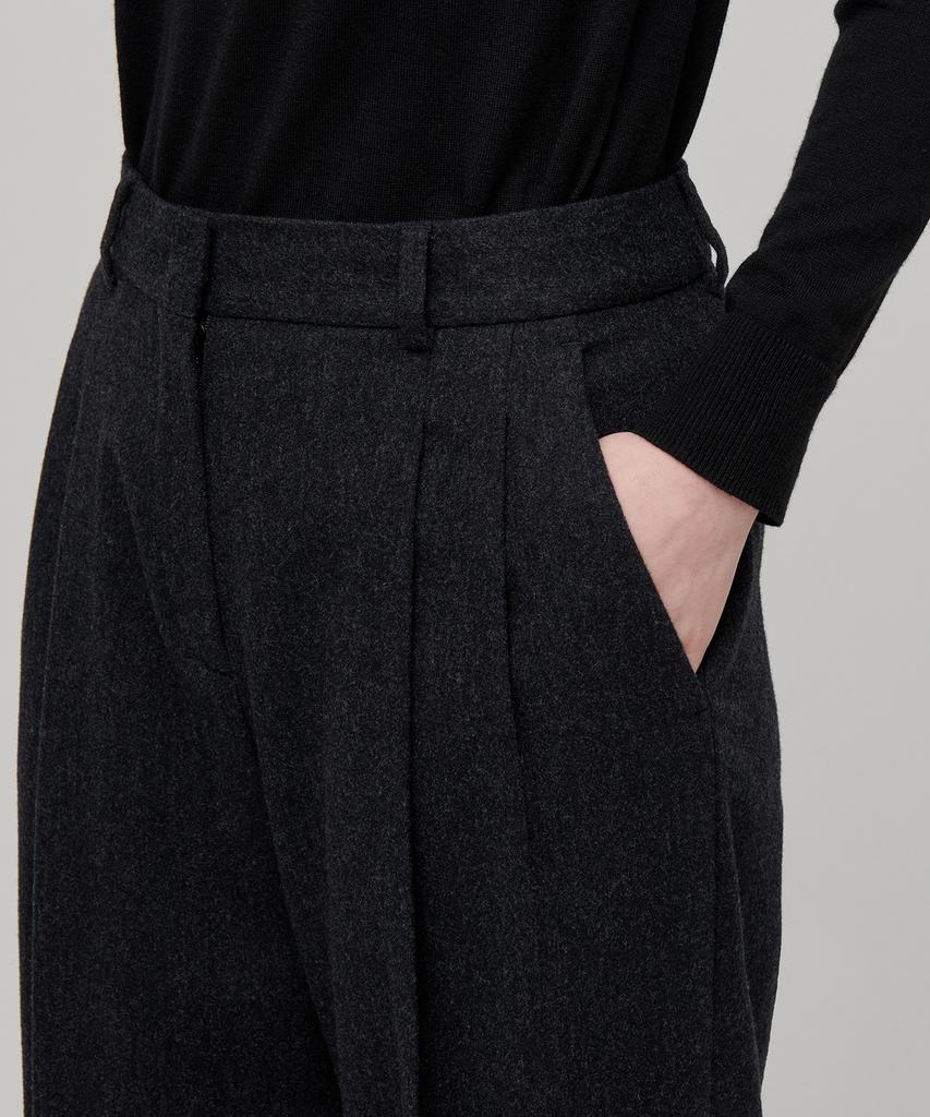 MUSINSA STANDARD WOMAN Women'S Wool Flannel Two-Tuck Wide Slacks [Charcoal Gray]