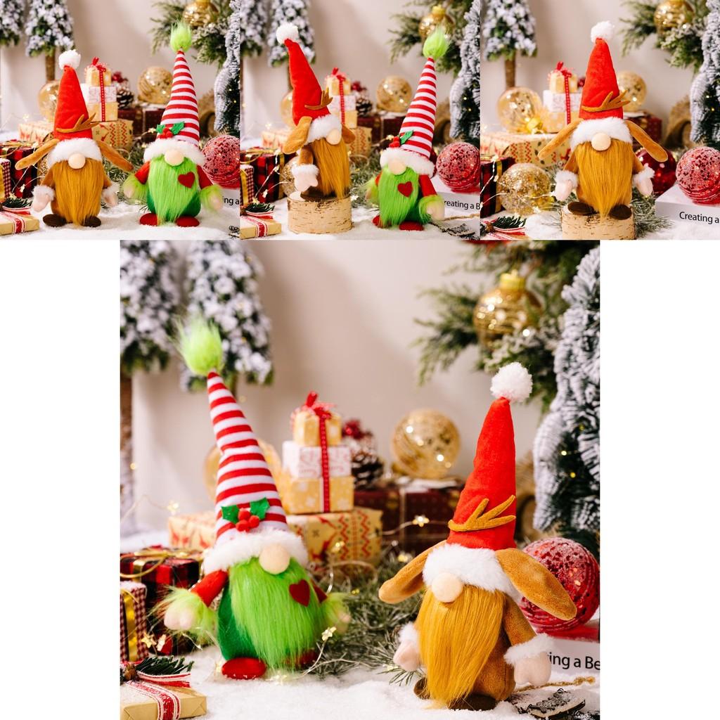 Adorable Red And White Striped Grinch And Rudolph Gnome Christmas Decoration Plush Figure