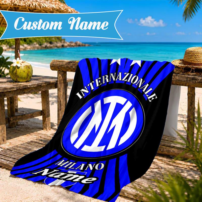 Custom Name Beach Towel Milan Crest Microfiber Beach Towel, Lightweight for Summer Travel, Swimming Pool Fan Birthday Gift