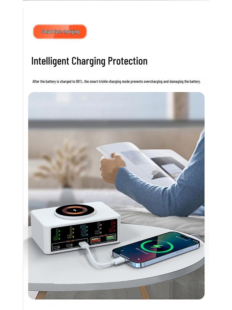 140W Multi-Port Charger with 100W PD Fast Charging, Digital Display, and Magnetic Wireless Charging Dock
