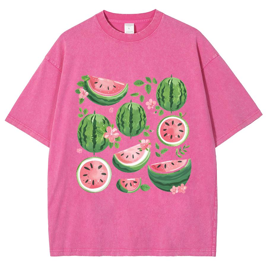 Women's Oversize T-Shirt White Fruit Watermelon Print Crew Neck Loose Short Sleeve Unisex Wash Casual Simple Comfortable Top