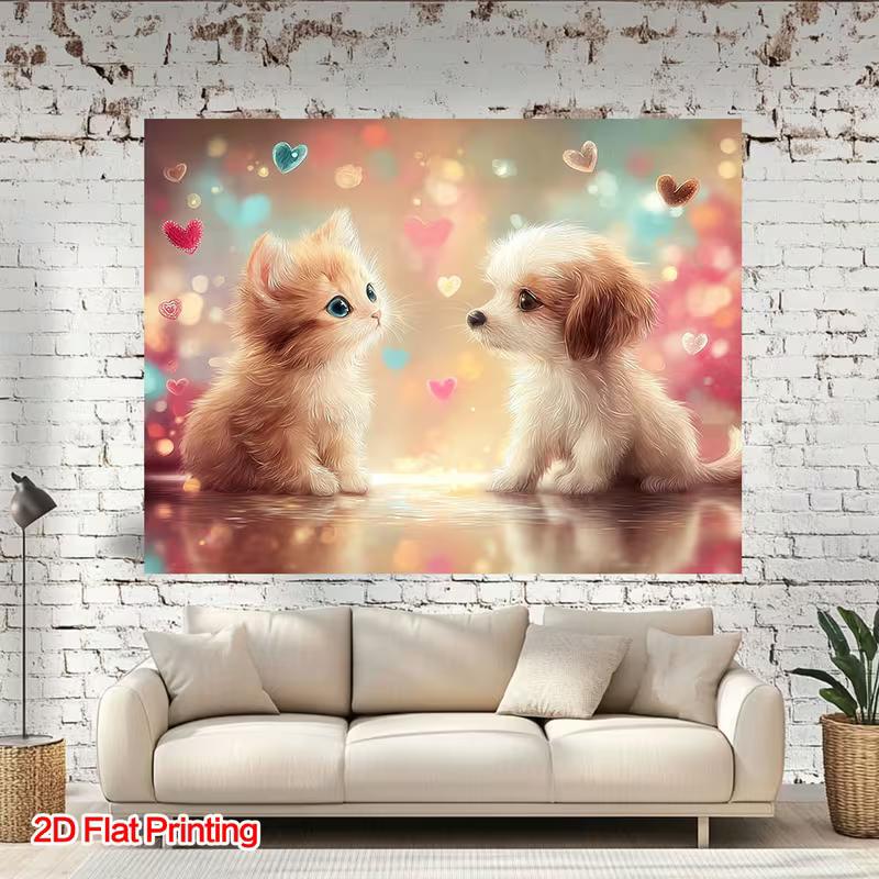 Тканевый фон с 2D рисунком кошки и собаки для вечеринки, фотосессии и декора