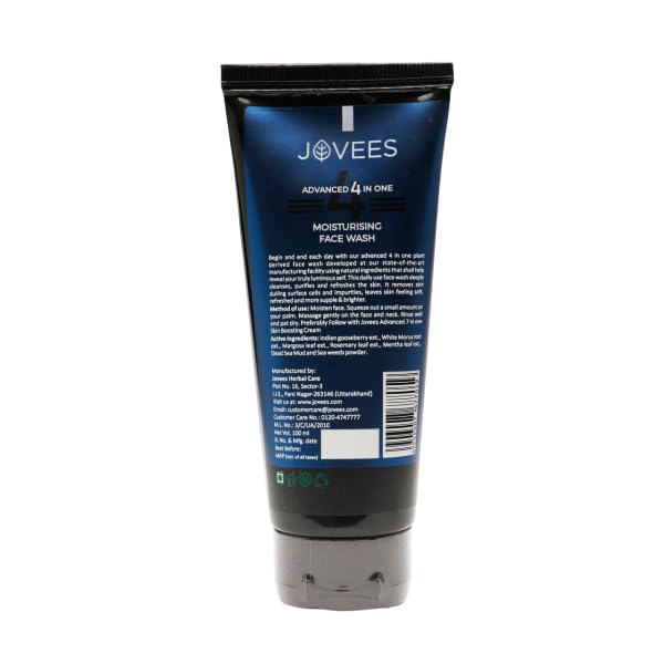 Jovees Herbal Men's Essential 4 in 1 Moisturizing Face Wash with Vitamin C and E 100g for Clean Clear Skin