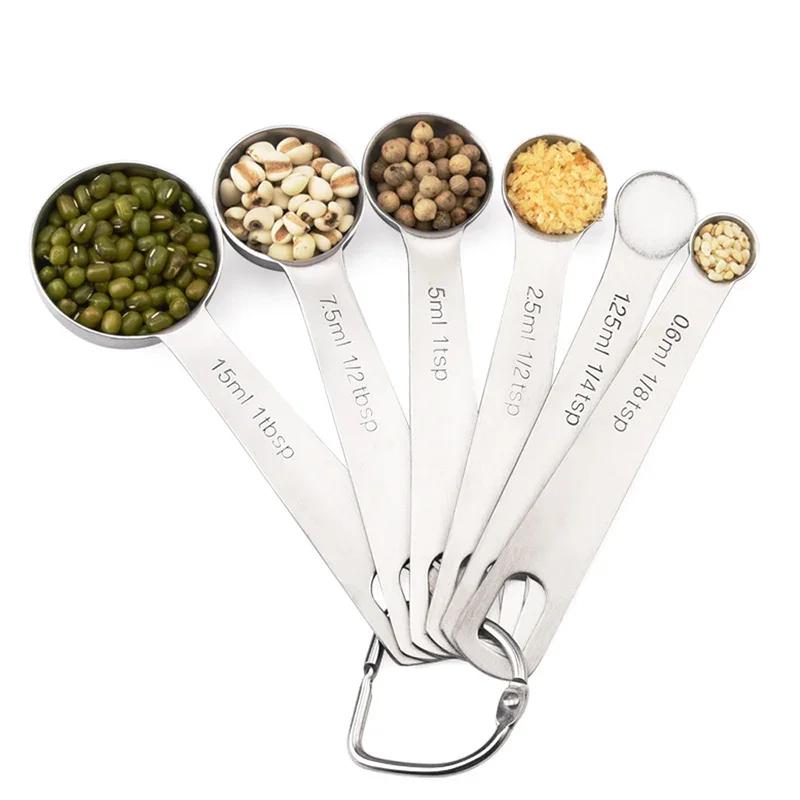 Hot 6pcs/set Food-grade Stainless Steel Measuring Spoon Set Sugar Coffee Powder Spice Measure Scoop Kitchen Baking Tools