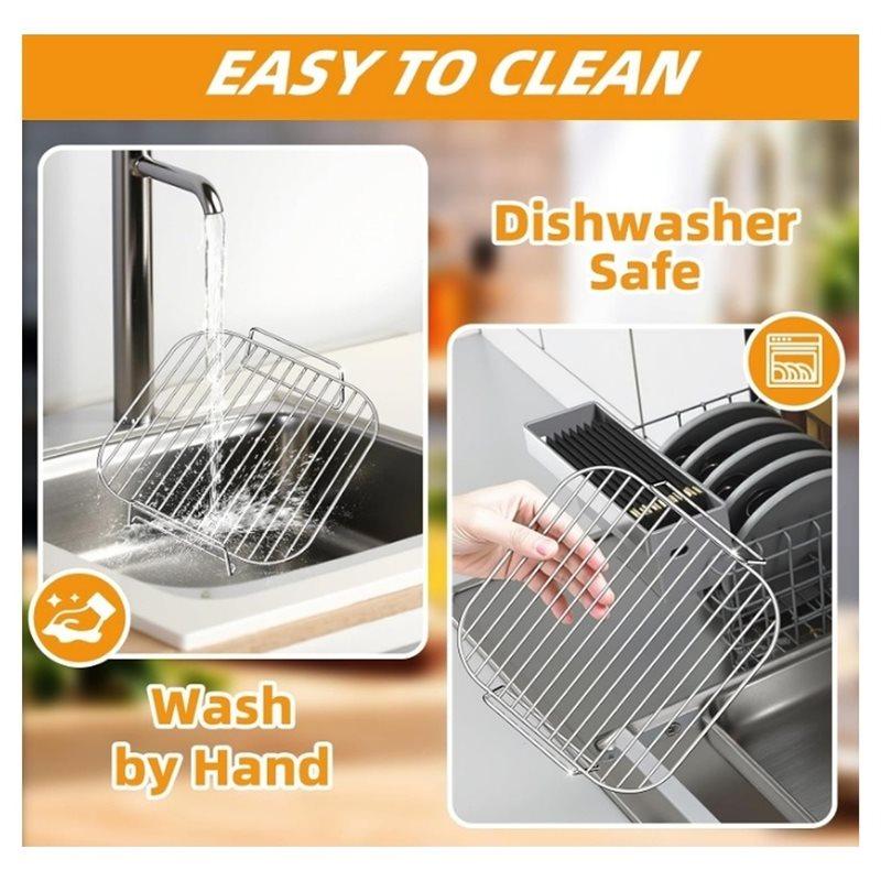 J1UL1N Accessories For Air Fryer- Stainless Steel Grilled Rack Square 8" 2Pcs Stackable Baskets Works For Ninja/Cosori/Chefman