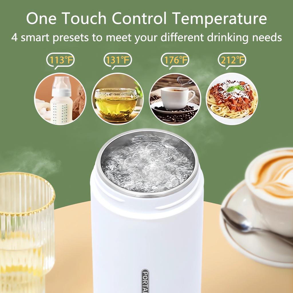 Новый портативный электрический чайник объемом 500 мл, бутылка для кипячения воды, чашка для тушения, дорожный смарт-чайник, регулировка температуры, чайники 304, нагревательная чашка