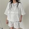 2 Pcs/Set Women Hoodie Shorts Set Half Zipper Hooded Three-quarter Sleeve Loose Big Pocket