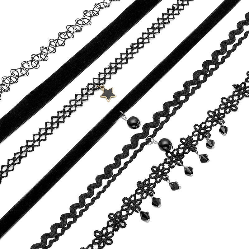 6шт женщин черный бархат колье ожерелье девушка кружево колье татуировка ожерелье кулон