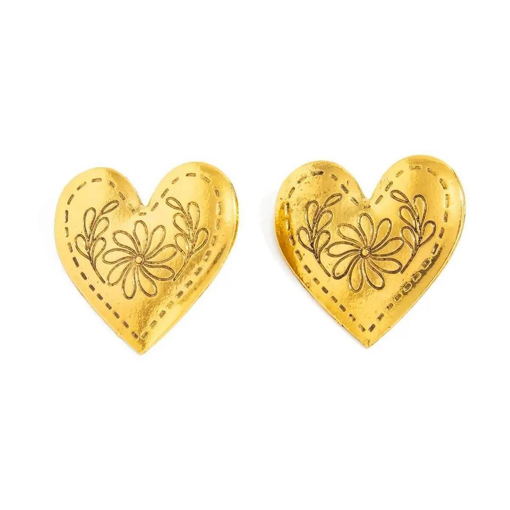 SHIXIN Vintage Large Love Heart Stud Earrings for Women Luxury Metal Gold Color Carved Flower Earrings Party Jewelry Accessories