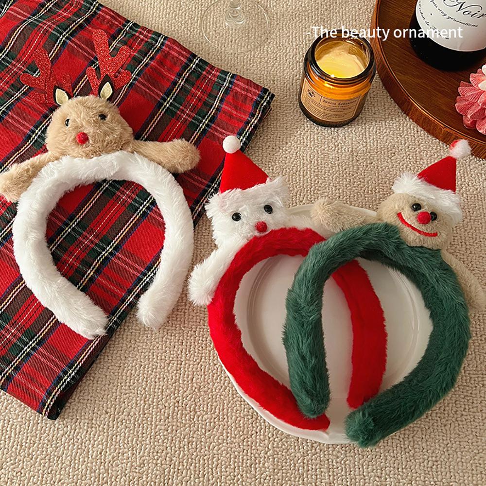 Милый плюшевый обруч для волос в виде лося, женский рождественский наряд, высокая повязка на голову с рогами оленя, пряничный человечек, осенне-зимнее средство для мытья лица