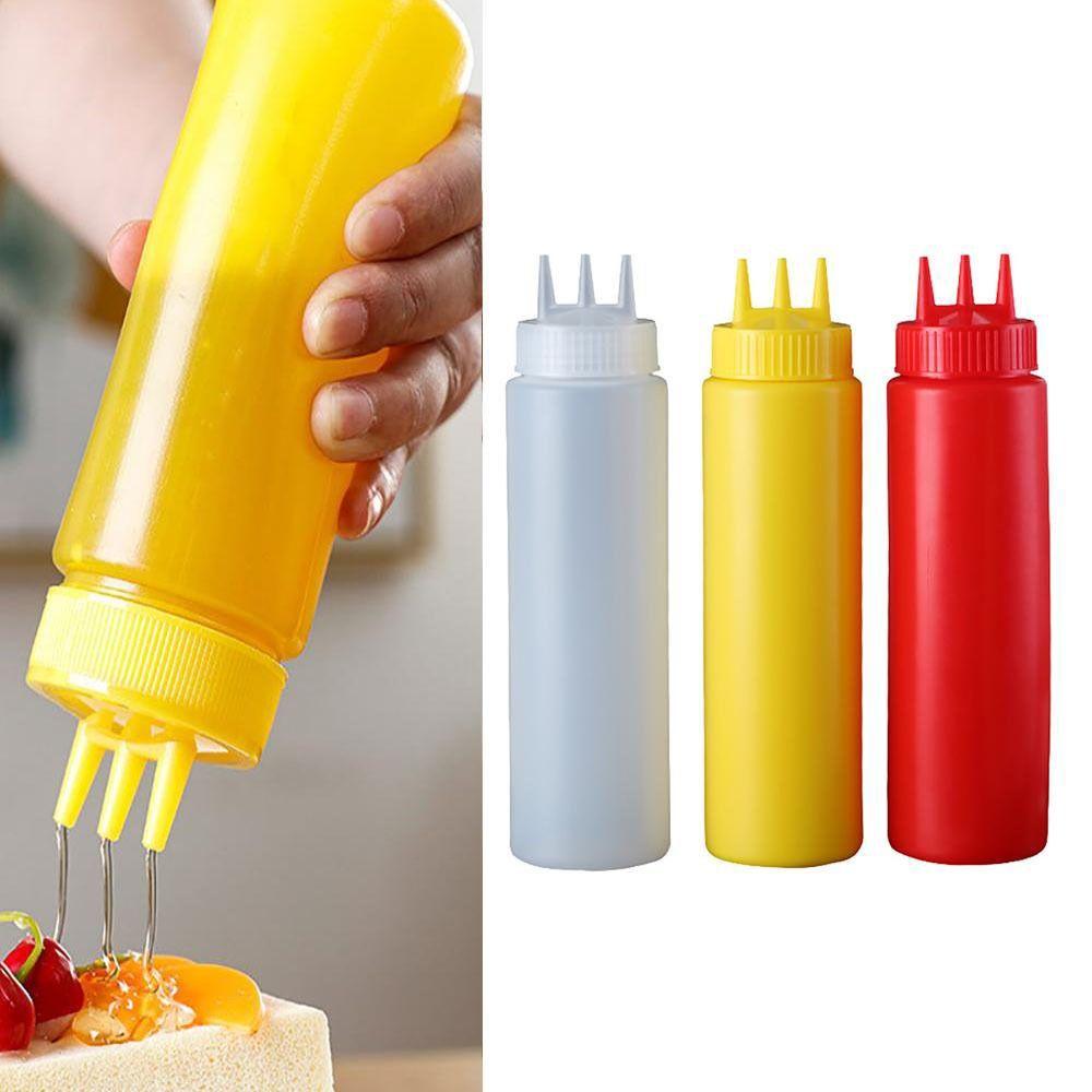 3 Nozzles Squeeze Bottles Graduated Jam Container New Squeezing Sauce bottle