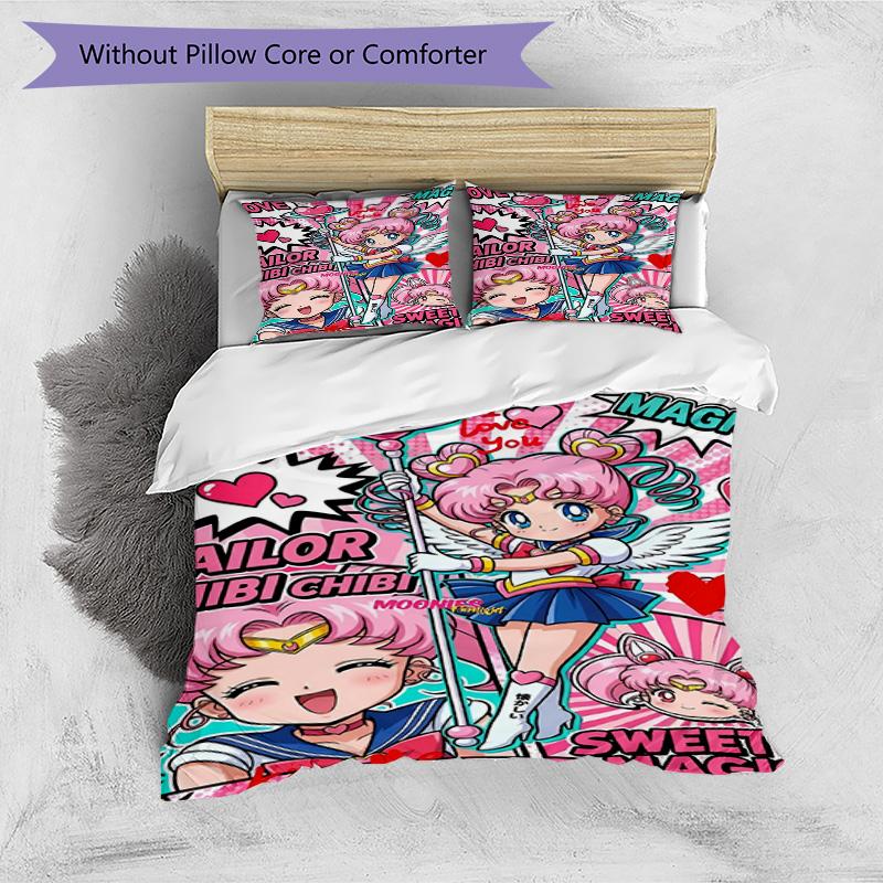 3pcs Duvet Cover Set (1*Duvet Cover + 2*Pillowcase, Without Core), Sailor Moon Print Bedding Set, Bedroom Decor, All‑Season, Birthday Gift