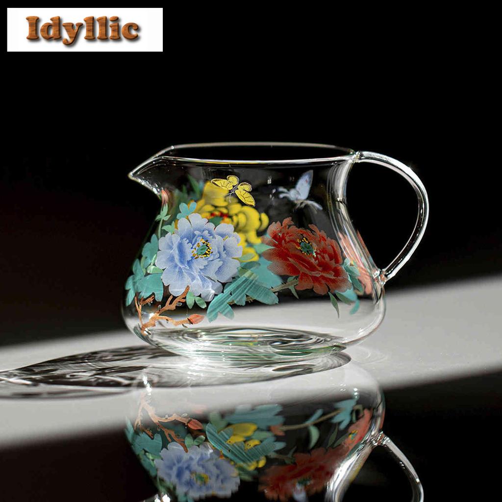 300ml Fragrant Peony Glass Tea Pitcher Tea Divider Serving Cup Cha Hai Dispenser Justice Cup Fair Mug Cafes Decoration Supplies